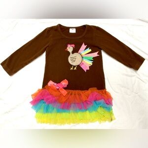 Brown Long Sleeve Fall Turkey Dress with Tulle Tutu skirt
